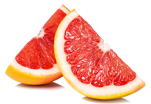 slice of pink grapefruit citrus fruit isolated on white background